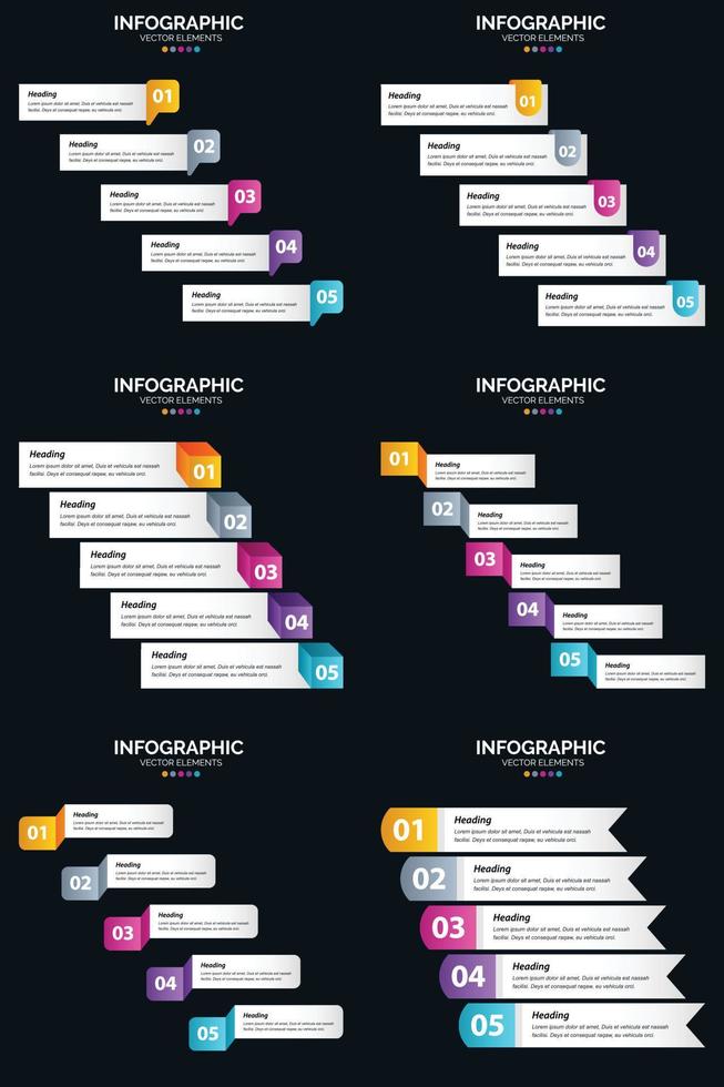 Vector 6 Infographics Pack Presentation slide template 5 Steps cycle diagrams and timelines