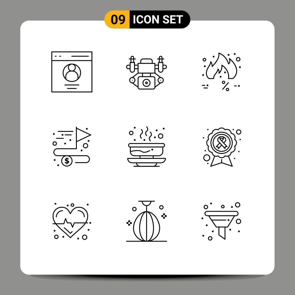 Pack of 9 creative Outlines of hot goal discount complete accomplish Editable Vector Design Elements
