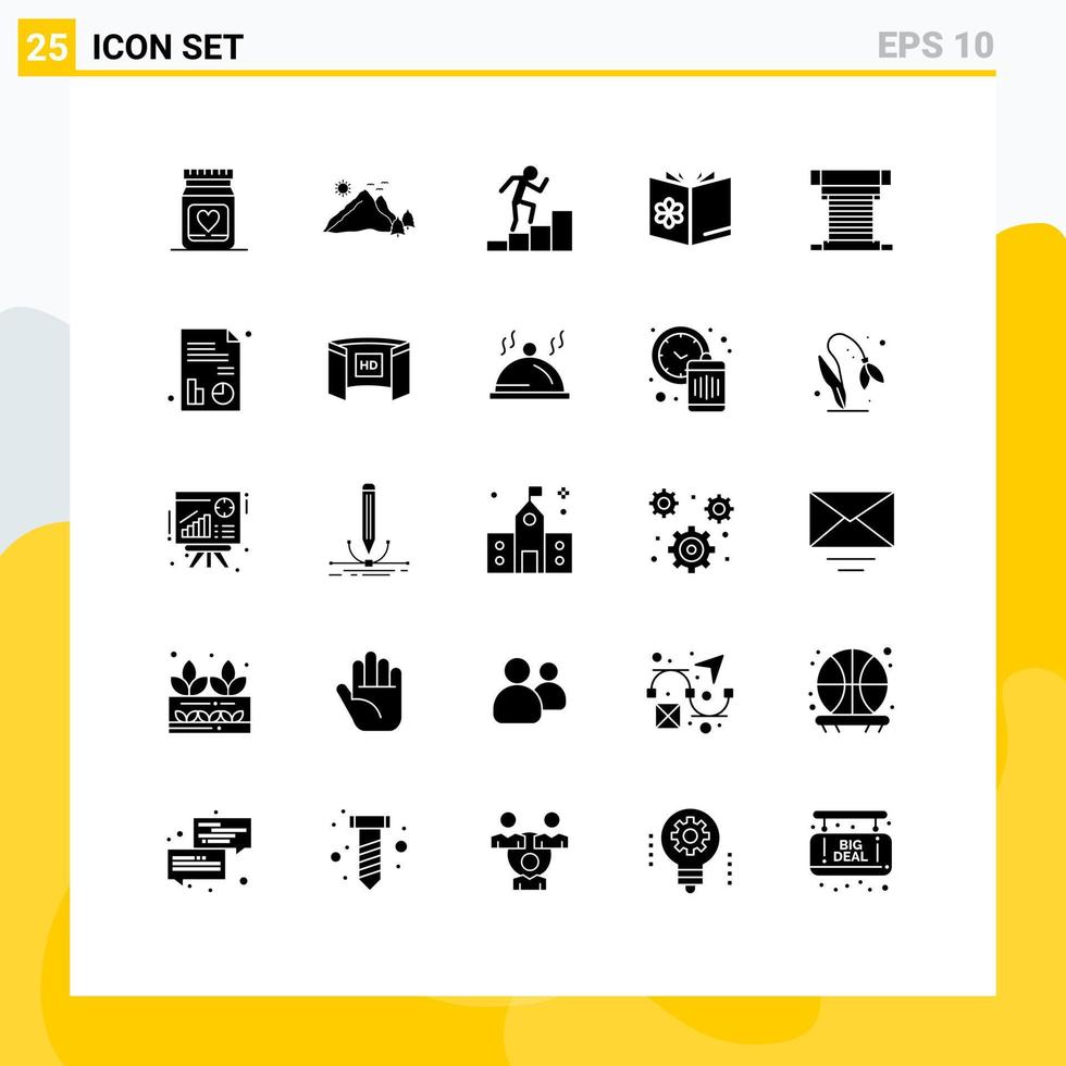 Editable Vector Line Pack of 25 Simple Solid Glyphs of computer mixture scene learn book Editable Vector Design Elements