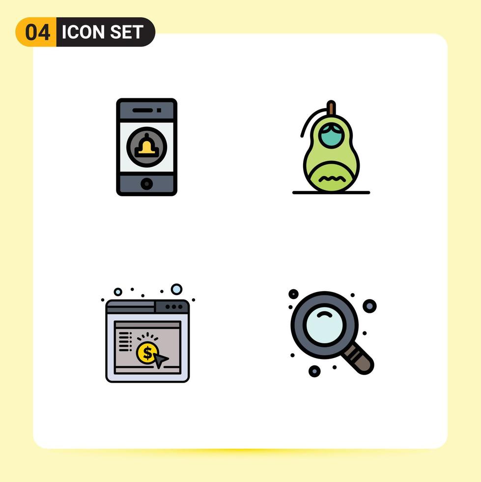 4 Creative Icons Modern Signs and Symbols of notification cpc web matrioshka browser Editable Vector Design Elements