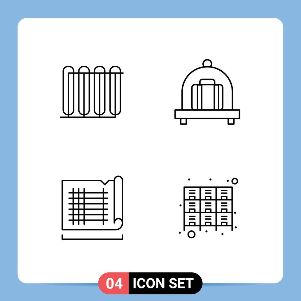 4 User Interface Line Pack of modern Signs and Symbols of battery house radiator luggage cabinet Editable Vector Design Elements
