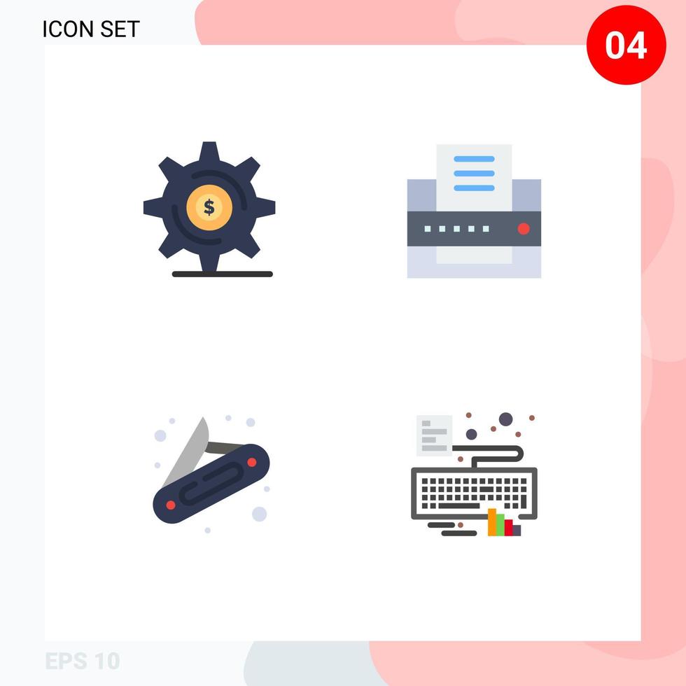 Set of 4 Modern UI Icons Symbols Signs for business pocket setting office keyboard Editable Vector Design Elements
