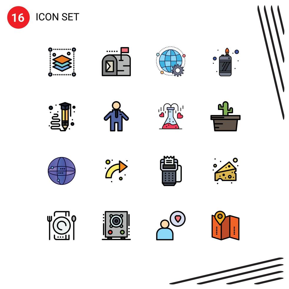 16 User Interface Flat Color Filled Line Pack of modern Signs and Symbols of learning art online lighter fire Editable Creative Vector Design Elements