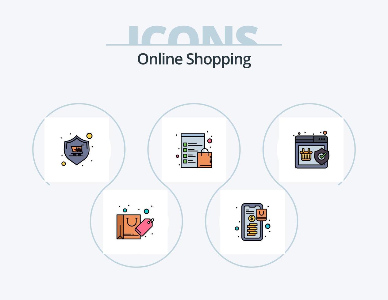 Online Shopping Line Filled Icon Pack 5 Icon Design. online order. order. warranty. mobile. list vector