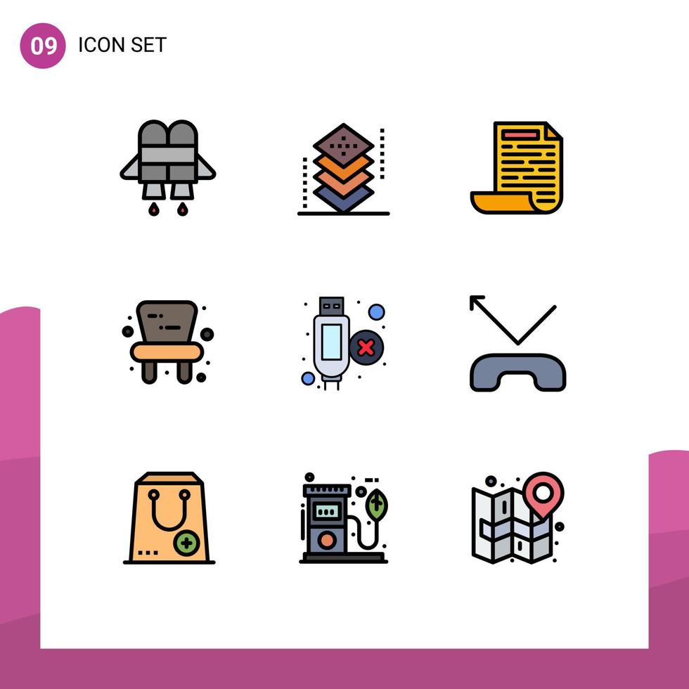 Mobile Interface Filledline Flat Color Set of 9 Pictograms of missed hdmi design extension toy Editable Vector Design Elements