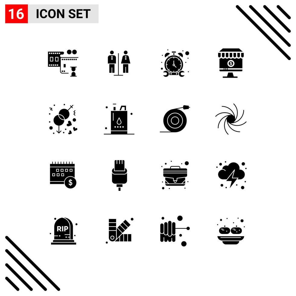 16 Universal Solid Glyph Signs Symbols of gender commerce timer e online Editable Vector Design Elements