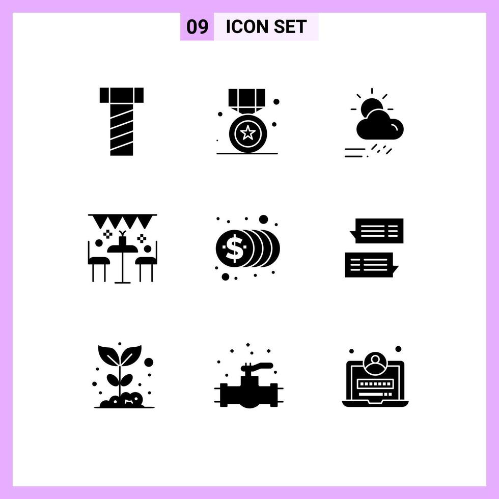 Modern Set of 9 Solid Glyphs and symbols such as coins outdoor day holiday celebration Editable Vector Design Elements