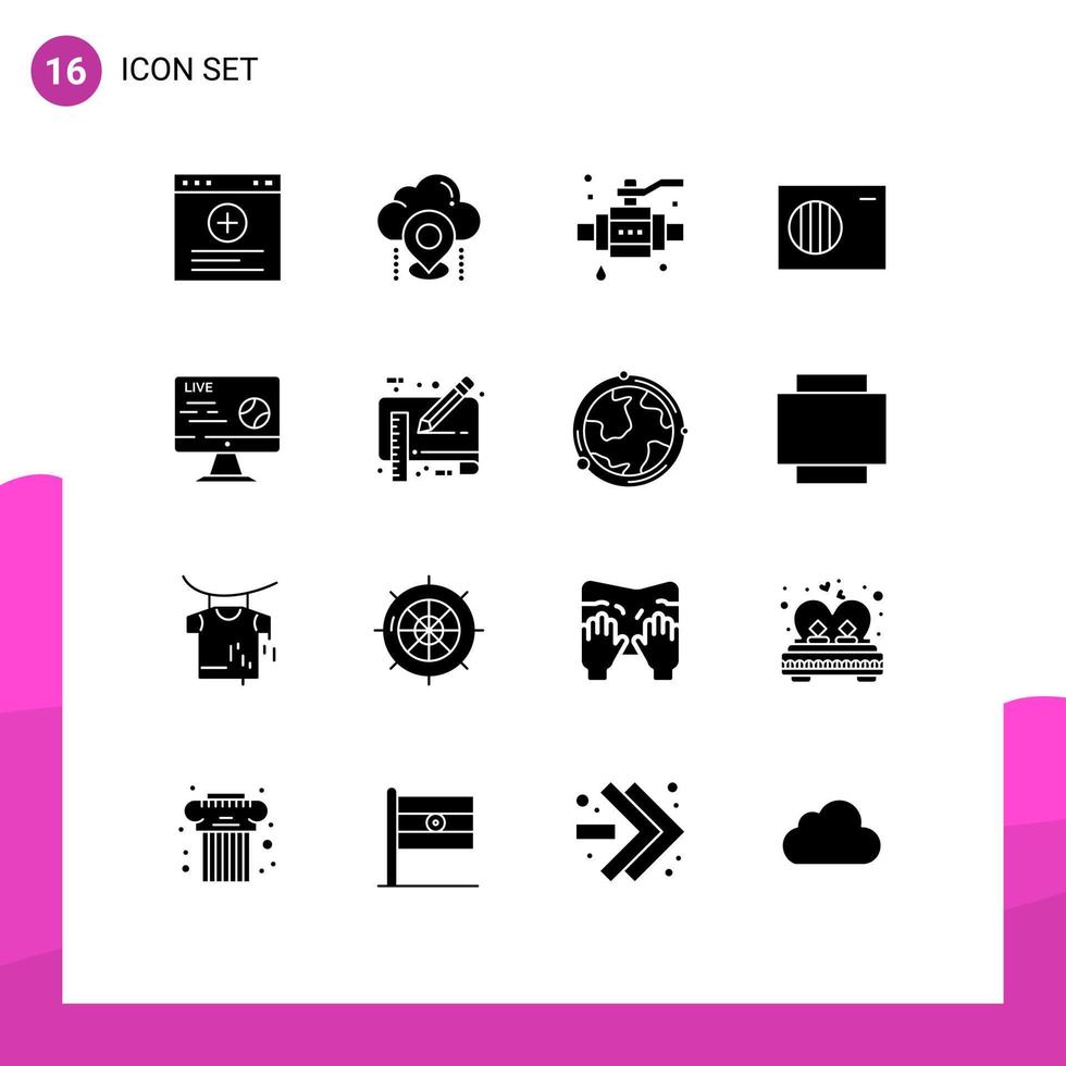 16 Thematic Vector Solid Glyphs and Editable Symbols of soccer football buildings outdoor air Editable Vector Design Elements