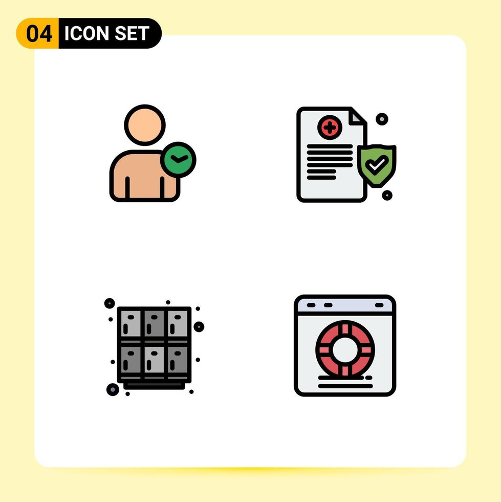 Modern Set of 4 Filledline Flat Colors and symbols such as man locker basic policy school Editable Vector Design Elements