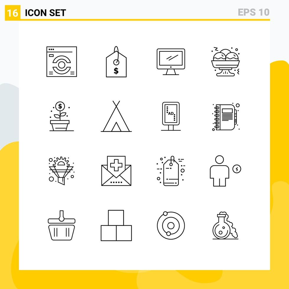 Pack of 16 creative Outlines of money growth device earnings food Editable Vector Design Elements