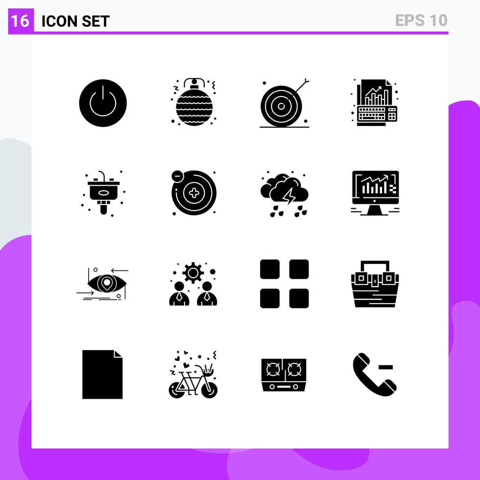 Set of 16 Modern UI Icons Symbols Signs for growth data ornament analysis marketing Editable Vector Design Elements