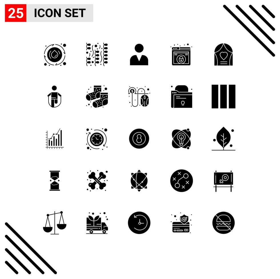 Set of 25 Modern UI Icons Symbols Signs for love arch administrator security lock Editable Vector Design Elements