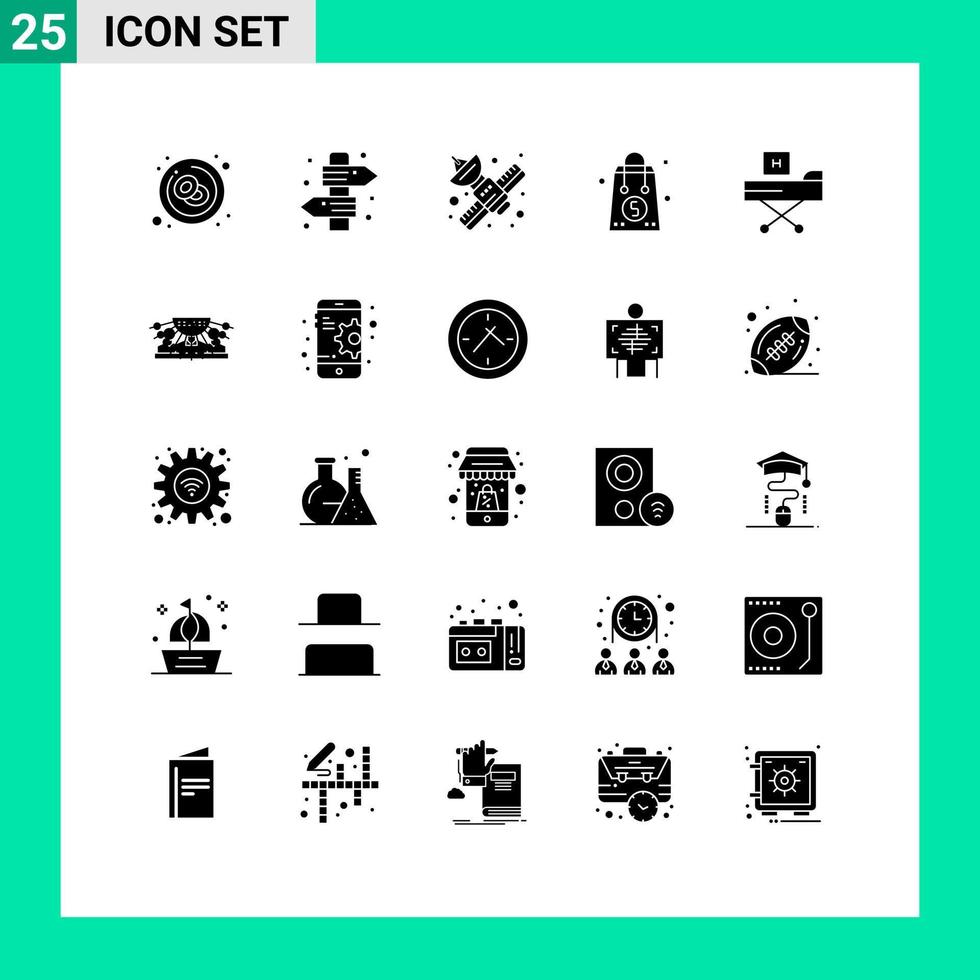 Set of 25 Commercial Solid Glyphs pack for money bag summer telecommunication network Editable Vector Design Elements