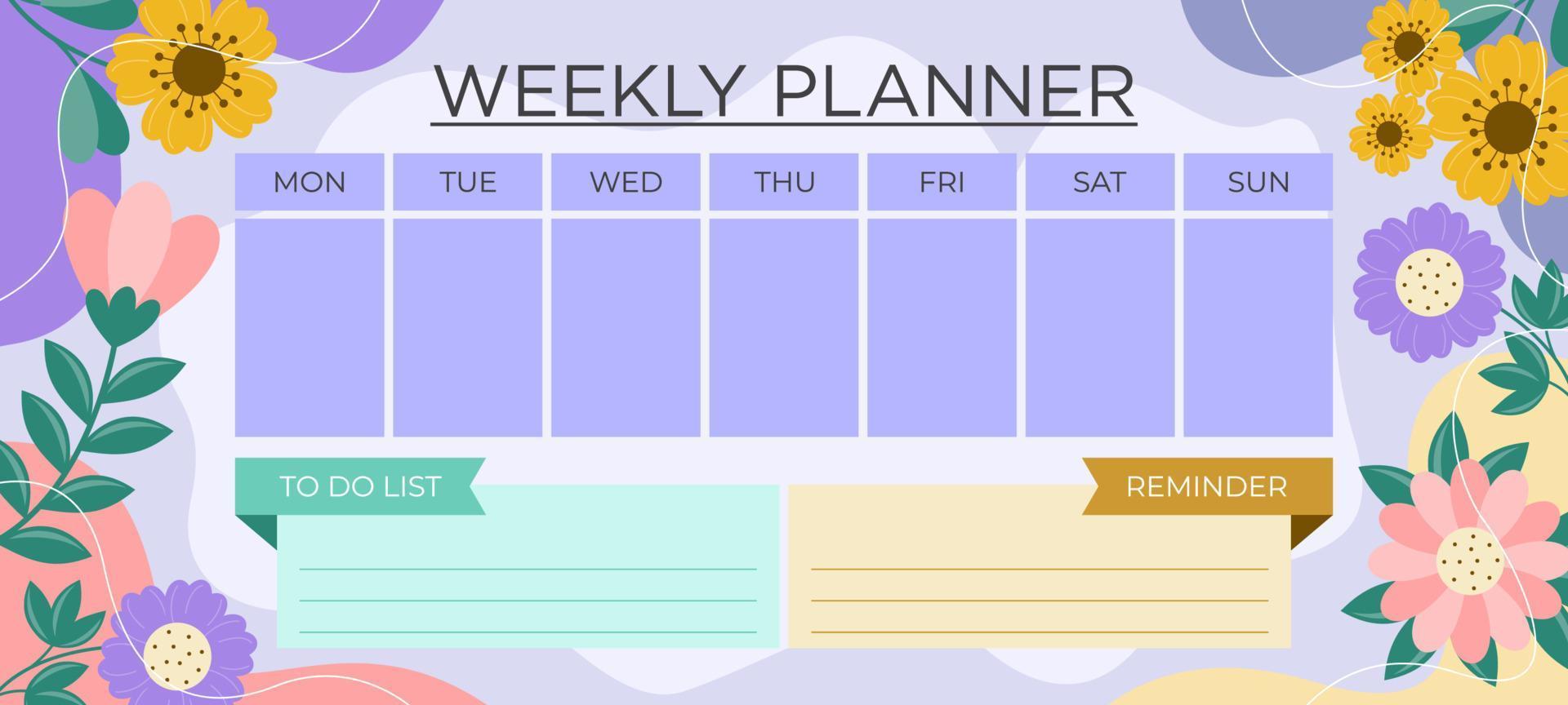 Spring Flower Weekly Planner Template vector