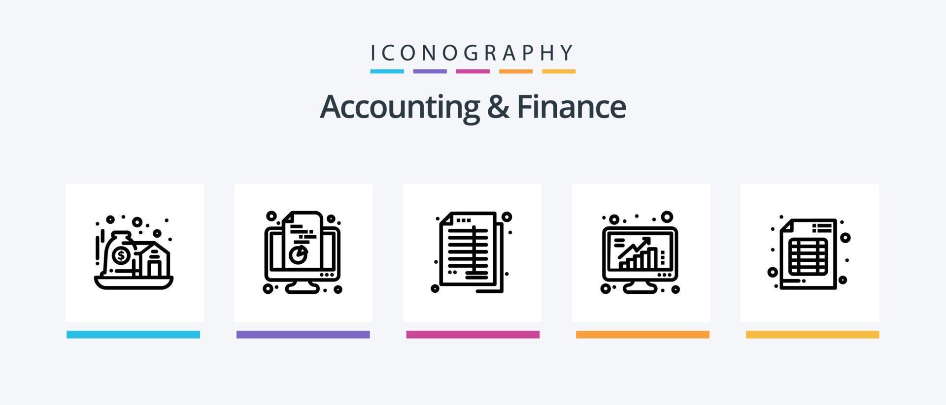 Accounting And Finance Line 5 Icon Pack Including bar. report. abacus. protection. lock. Creative Icons Design vector