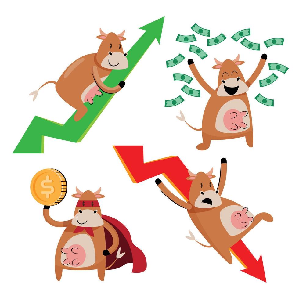 set of brown cow cartoon character vector illustration