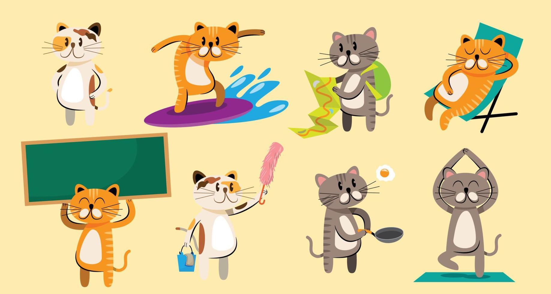 set of cute cat character vector