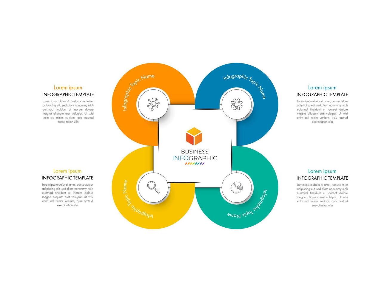 Infographic circle element template can be used for workflow layout, diagram, number options, web design. Infographic business concept with 4 option, parts, steps or processes. vector