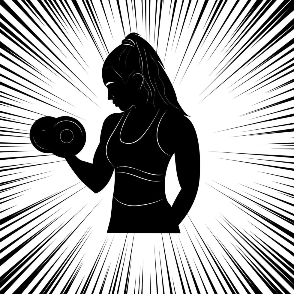 Logo. Woman in training. Fitness. Dumbbells. Silhouette. Sport. GYM. Bodybuilding. vector