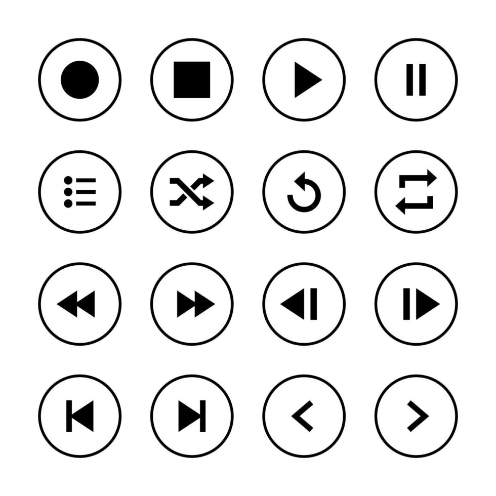 Play, stop, pause, previous, next, shuffle, repeat. Icon set collection of music player app vector