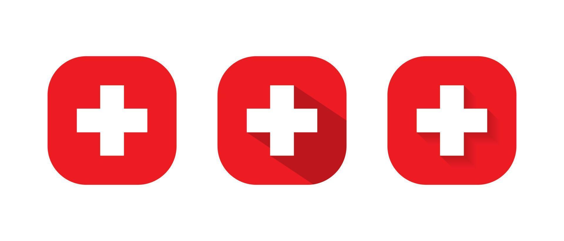 Medical cross, plus icon vector isolated square background