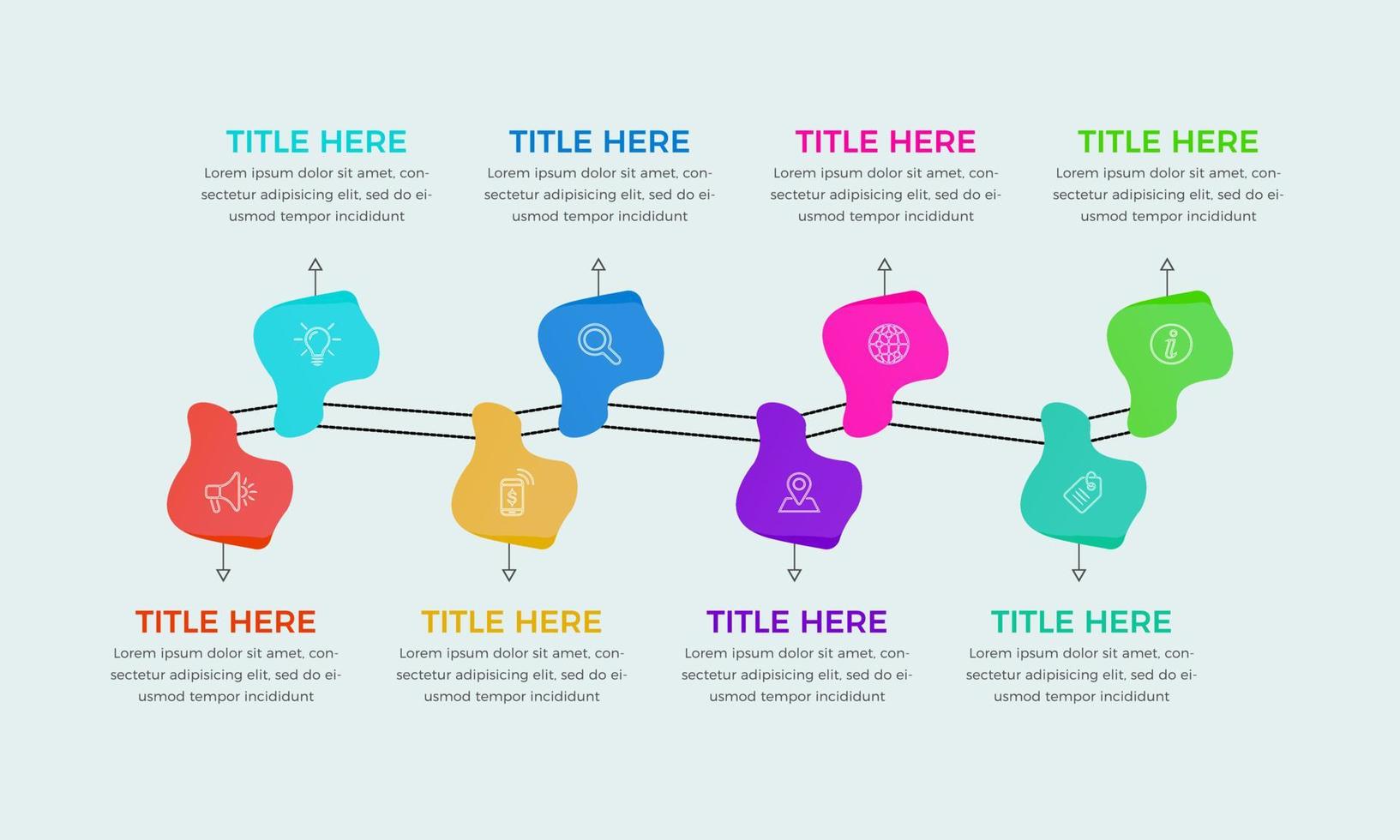 Concept of 8 vector steps of business development infographic design. Simple infographic Presentation design template