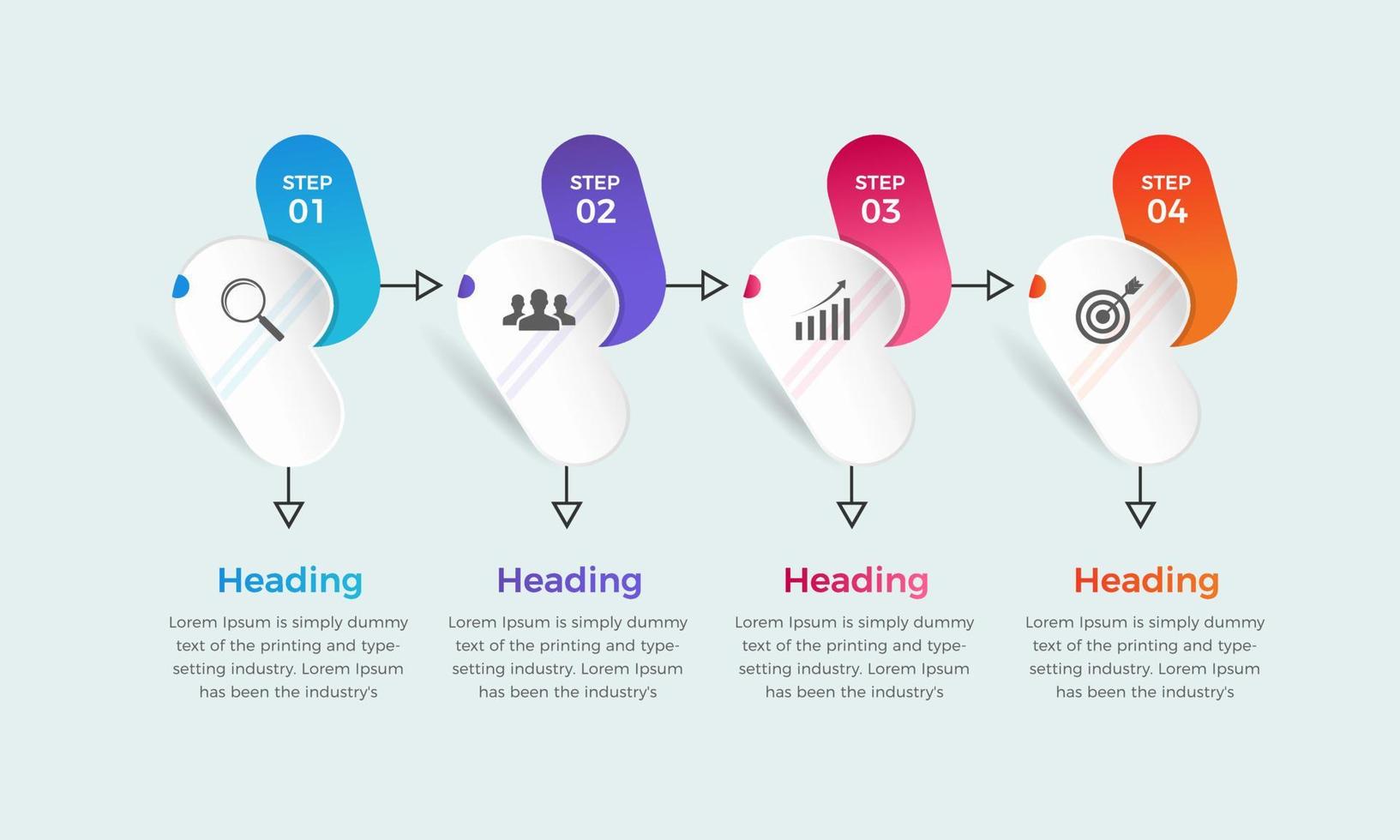 concepto de vector de 4 pasos de diseño infográfico de desarrollo empresarial. plantilla de diseño de presentación de infografía simple