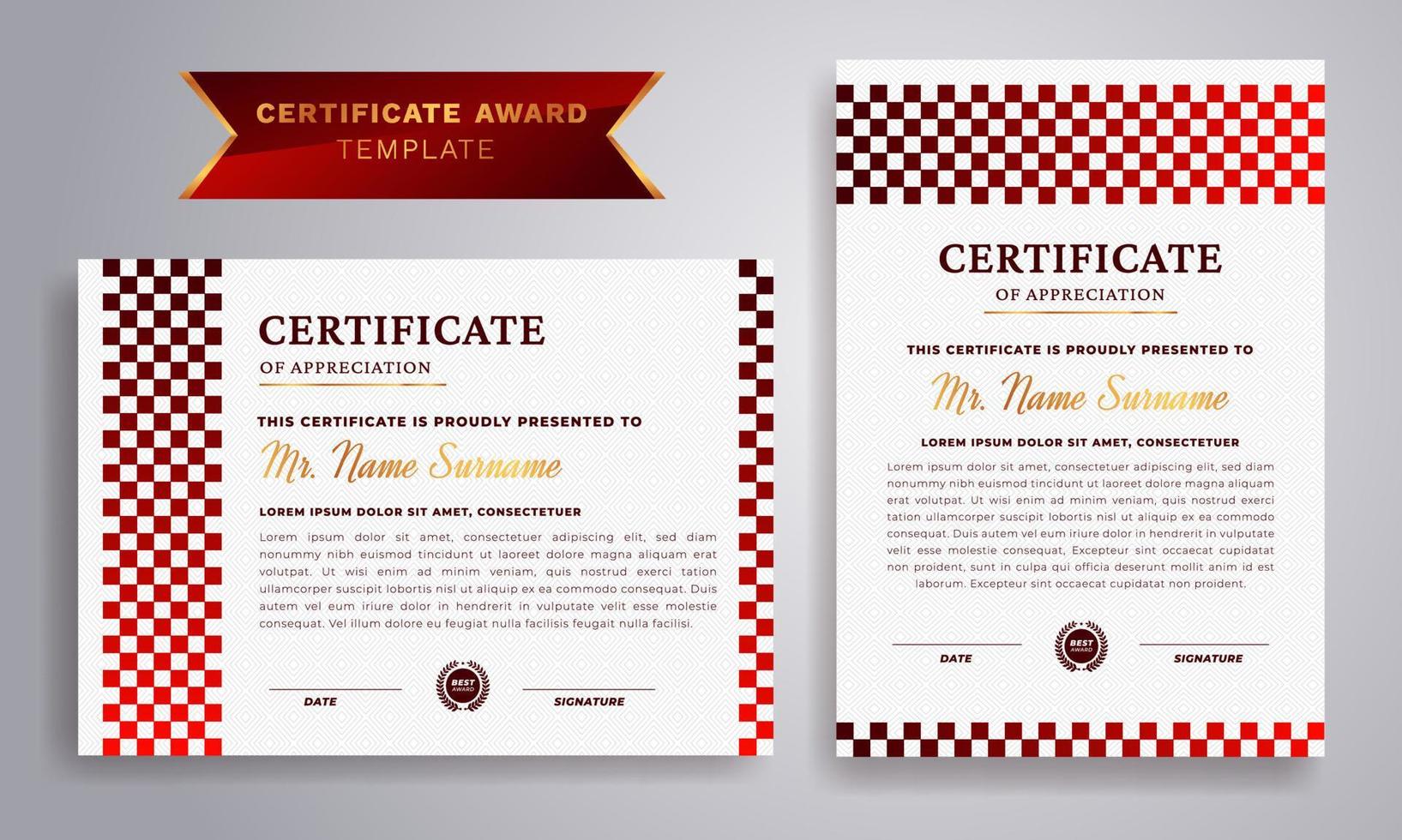 Rad and Maroon certificate of achievement border template, Modern design simple elegant and luxurious elegant. vector