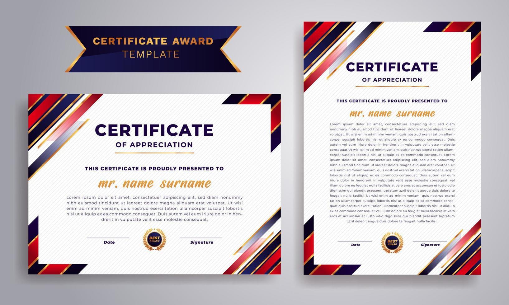 Modern certificate award design template. certificate of appreciation design with luxury pattern. diploma, Vector illustration.