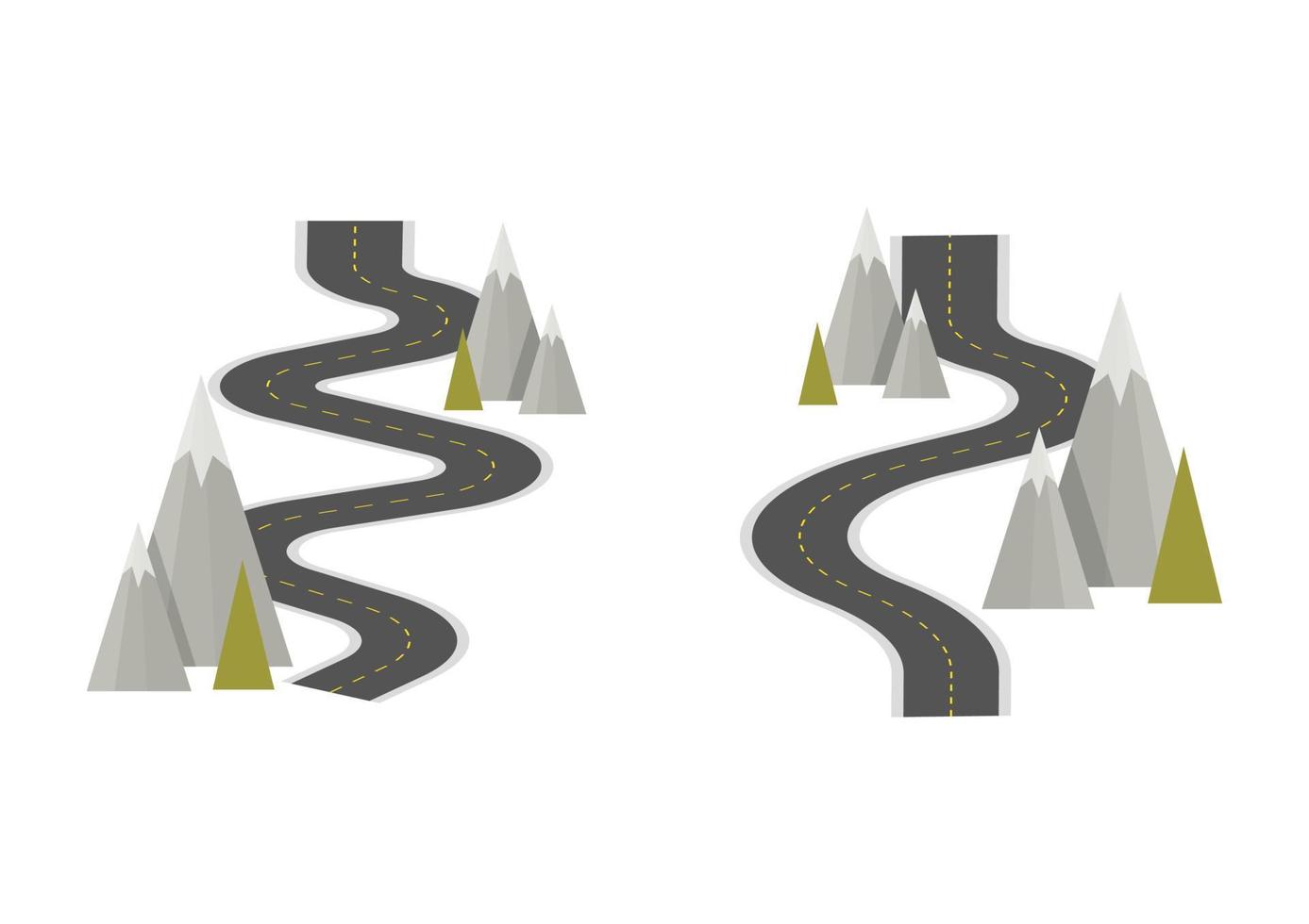 carretera en perspectiva con montañas grises a los lados sobre un fondo transparente vector