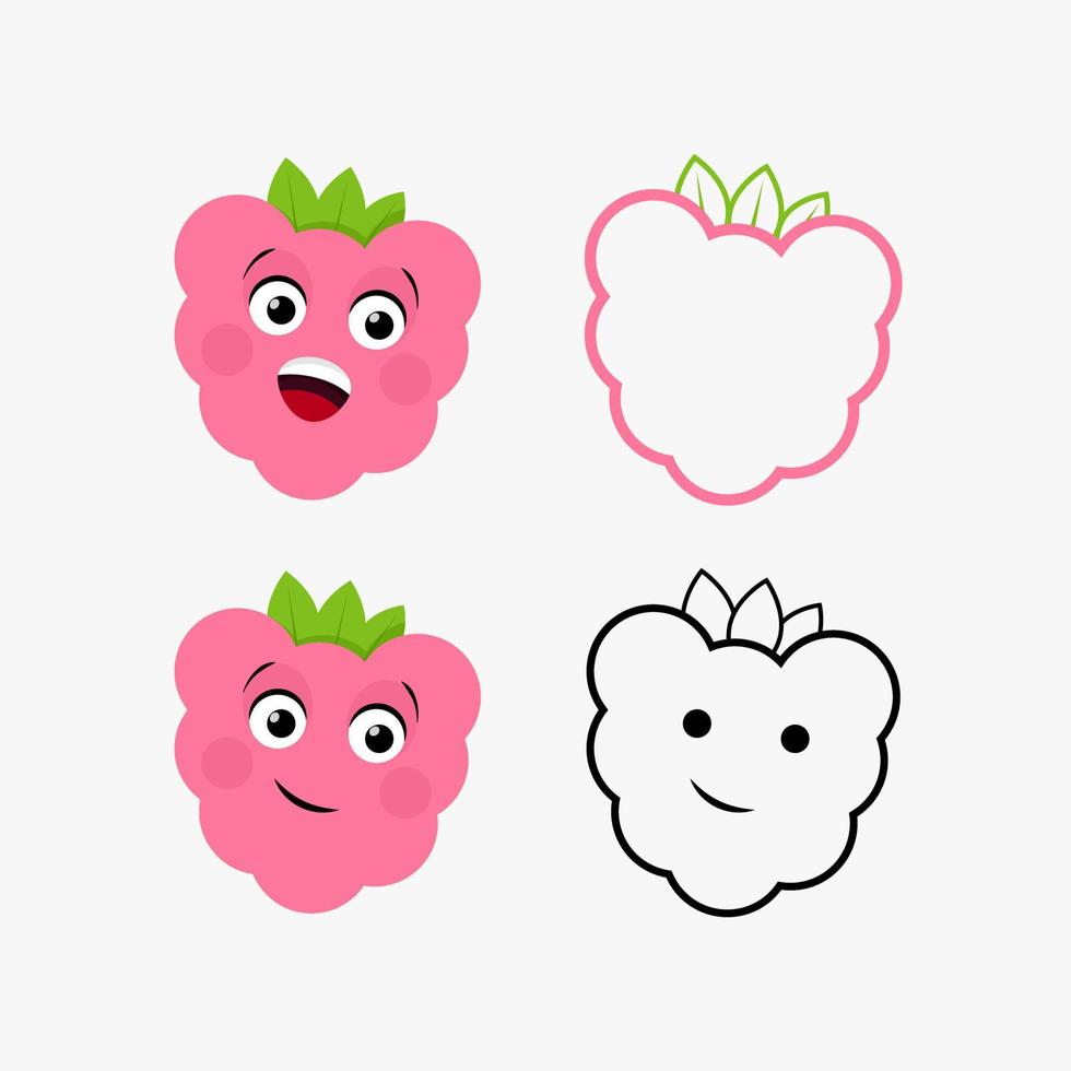 Set of different variants illustrations of a pink raspberry character with eyes and a smile vector