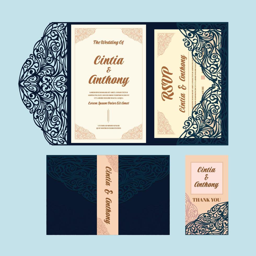Laser Cuts Callygraphy Style Modern Wedding Invitation Template vector