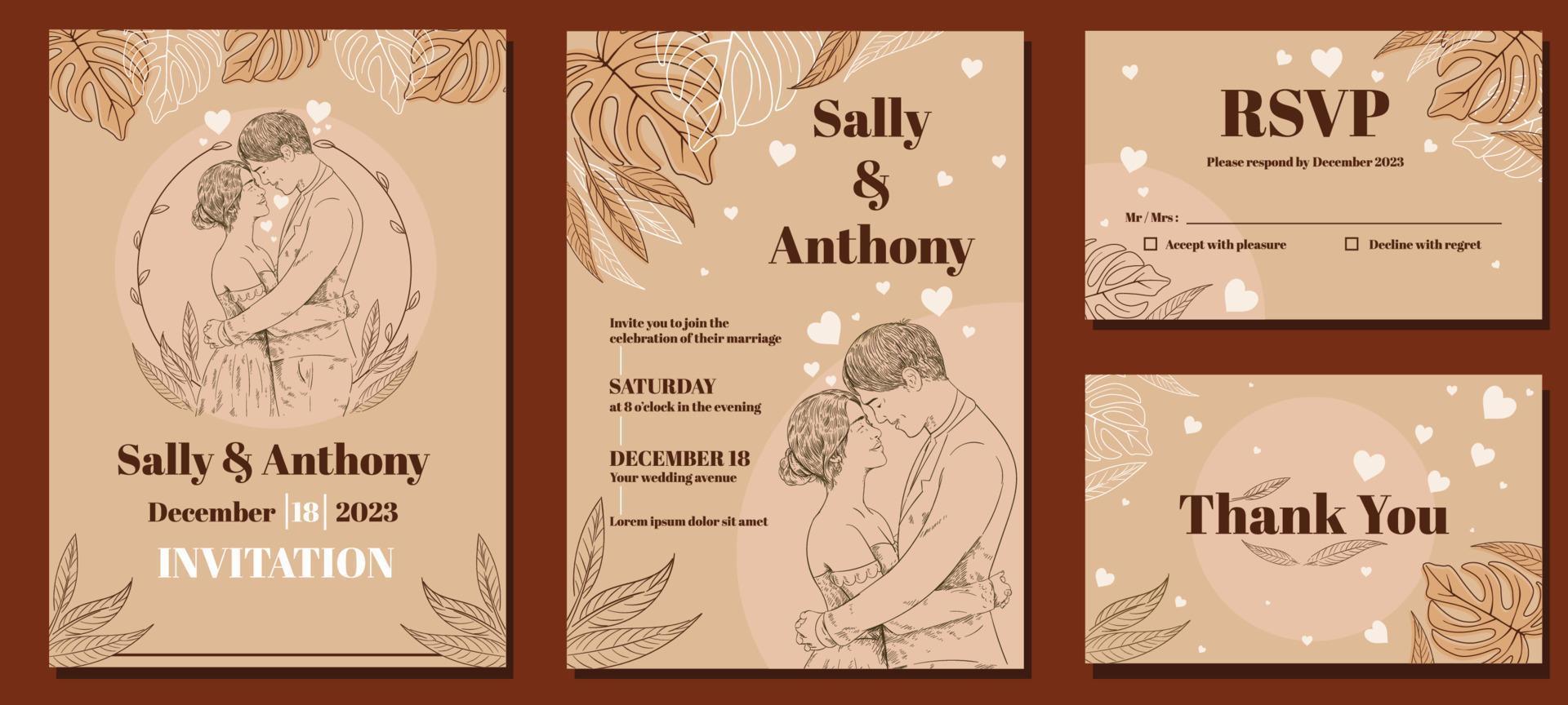 Modern Casual Wedding Invitation with Hugging Couple vector