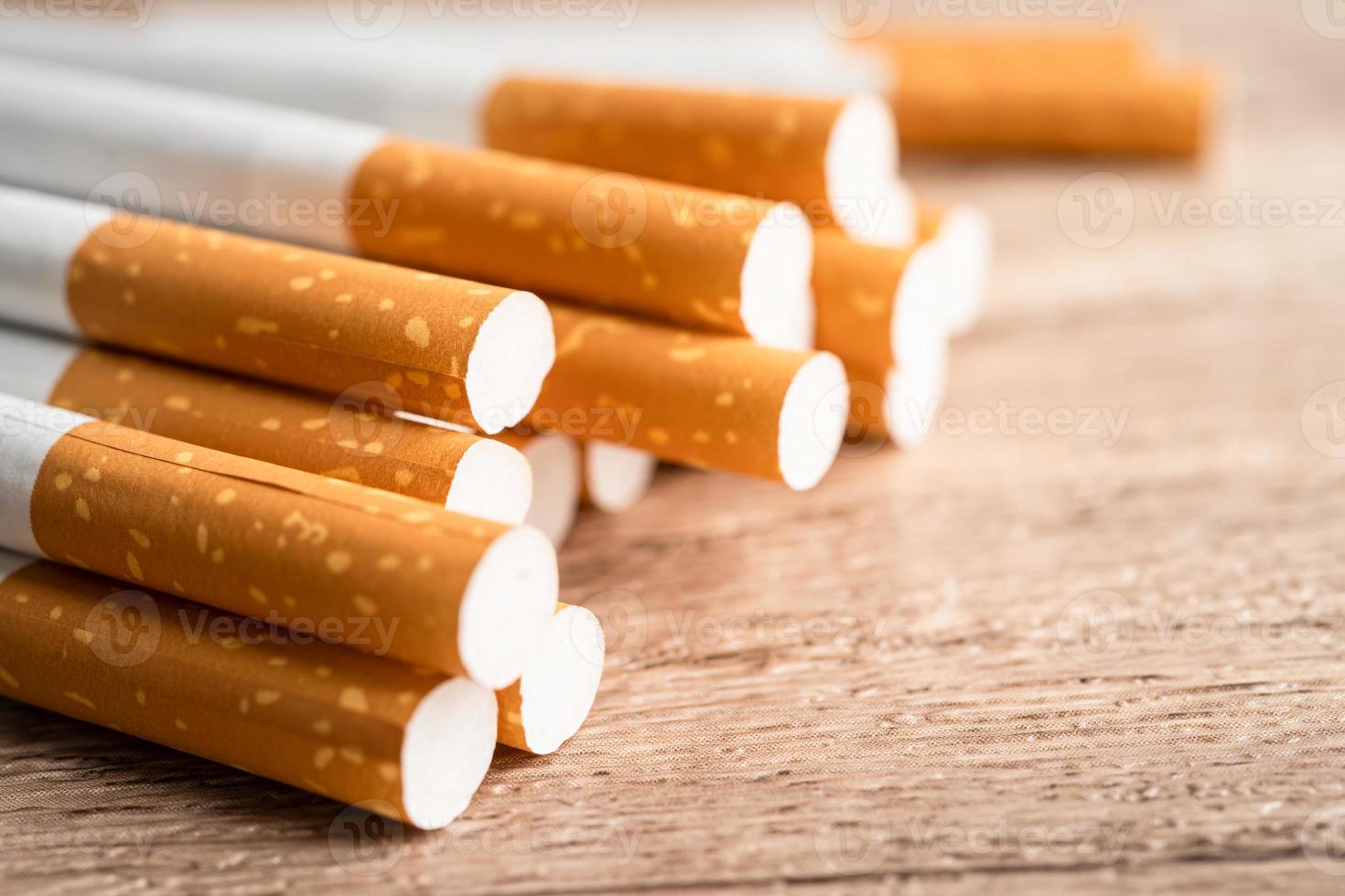 Cigarette, tobacco in roll paper with filter tube isolated on white background, No smoking concept. photo