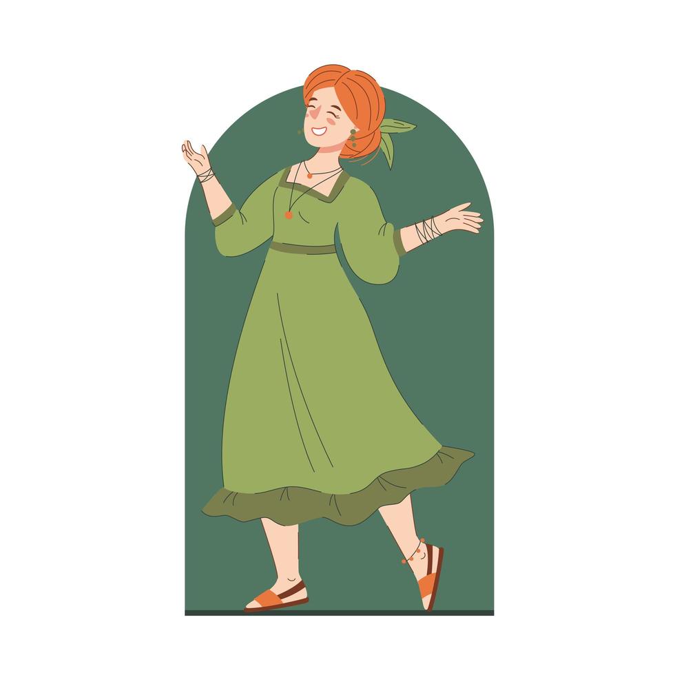 happy ginger woman in a dress boho outfits vector