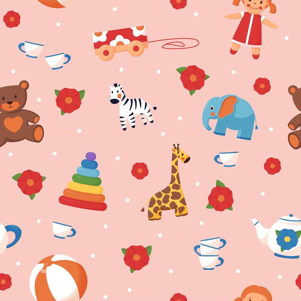 seamless pattern of girls toys cartoon set vector