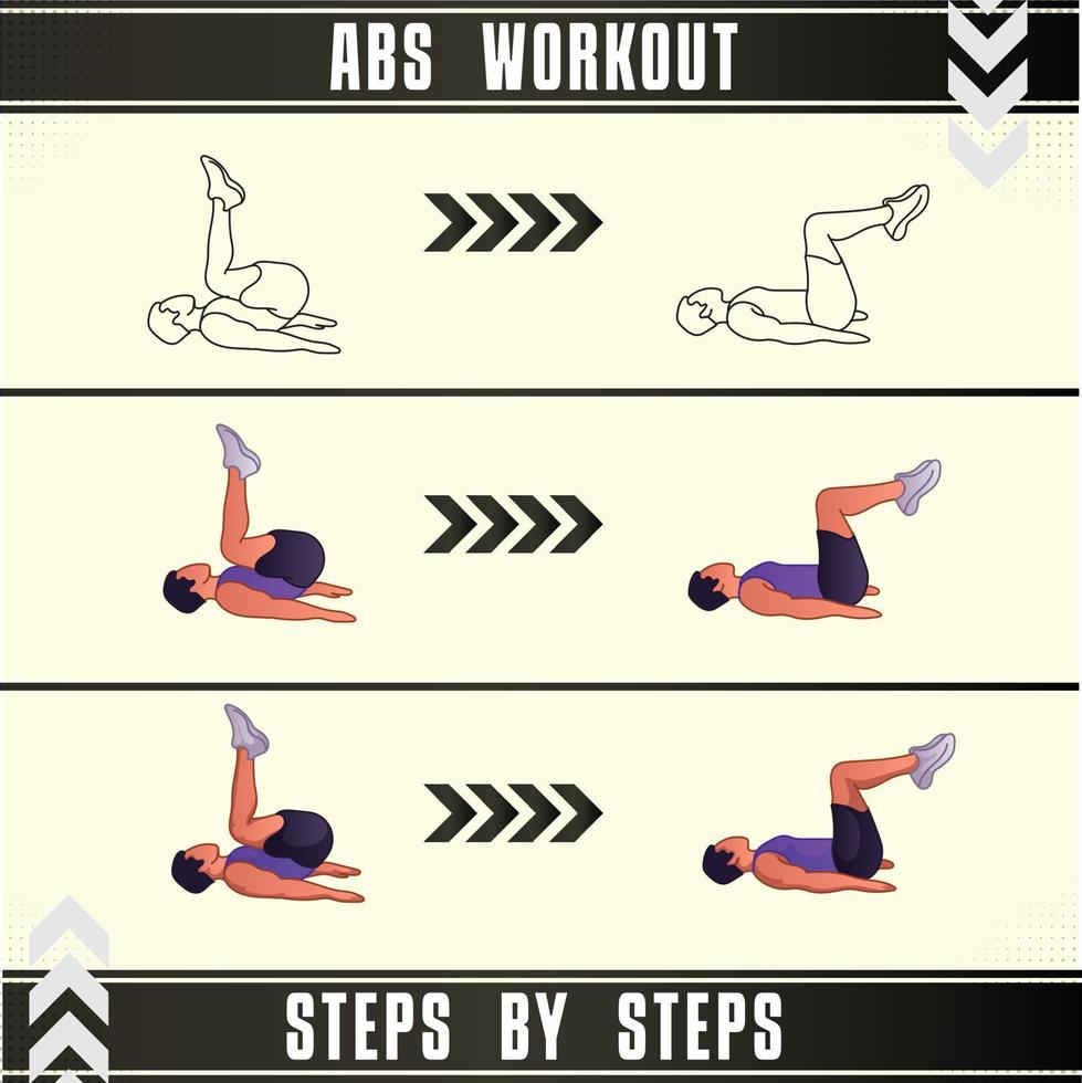 Man Workout Set. Man doing fitness, abs and yoga exercises. Lunges, Pushups, Squats, Dumbbell rows, Burpees, Side planks, Situ ps, Glute bridge, Leg Raise, Russian Twist, Side Crunch .etc vector