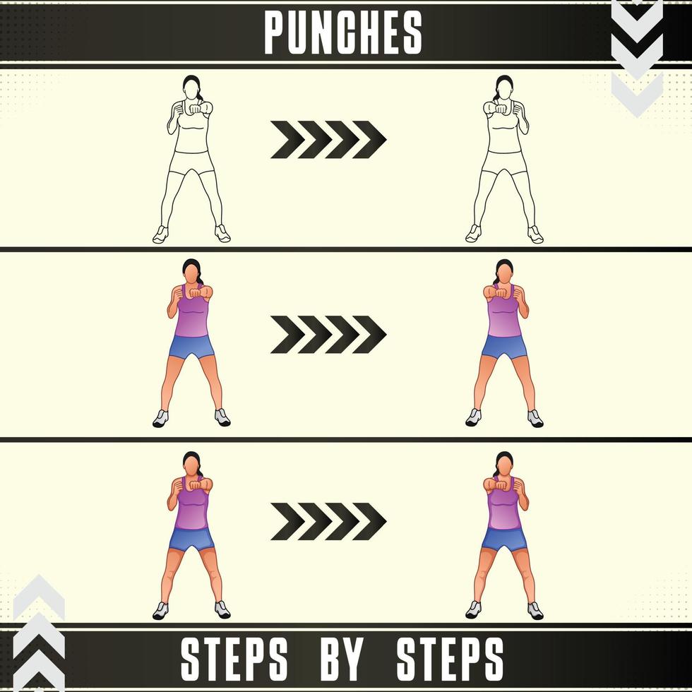 Woman Workout Set. Woman doing fitness, abs and yoga exercises. Lunges, Pushups, Squats, Dumbbell rows, Burpees, Side planks, Situ ps, Glute bridge, Leg Raise, Russian Twist, Side Crunch .et vector