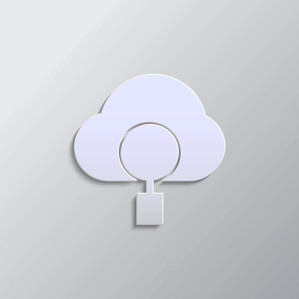 Database, server, search paper style, icon. Grey color vector background- Paper style vector icon