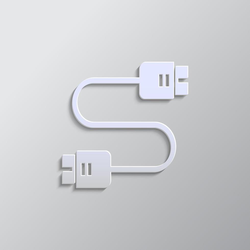 base de datos, servidor, enchufe estilo papel, icono. fondo de vector de color gris - icono de vector de estilo de papel