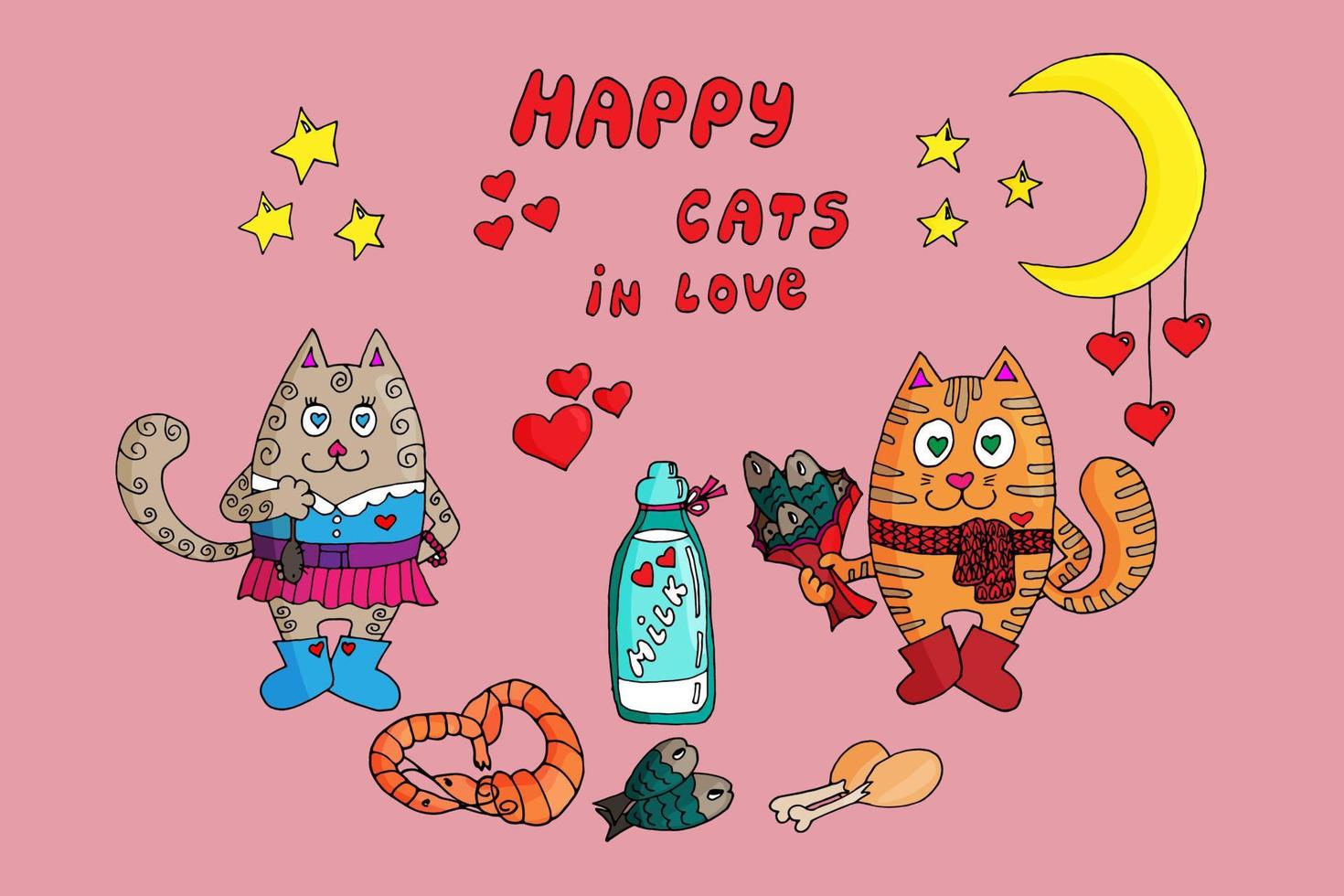 two cats in love with gifts vector