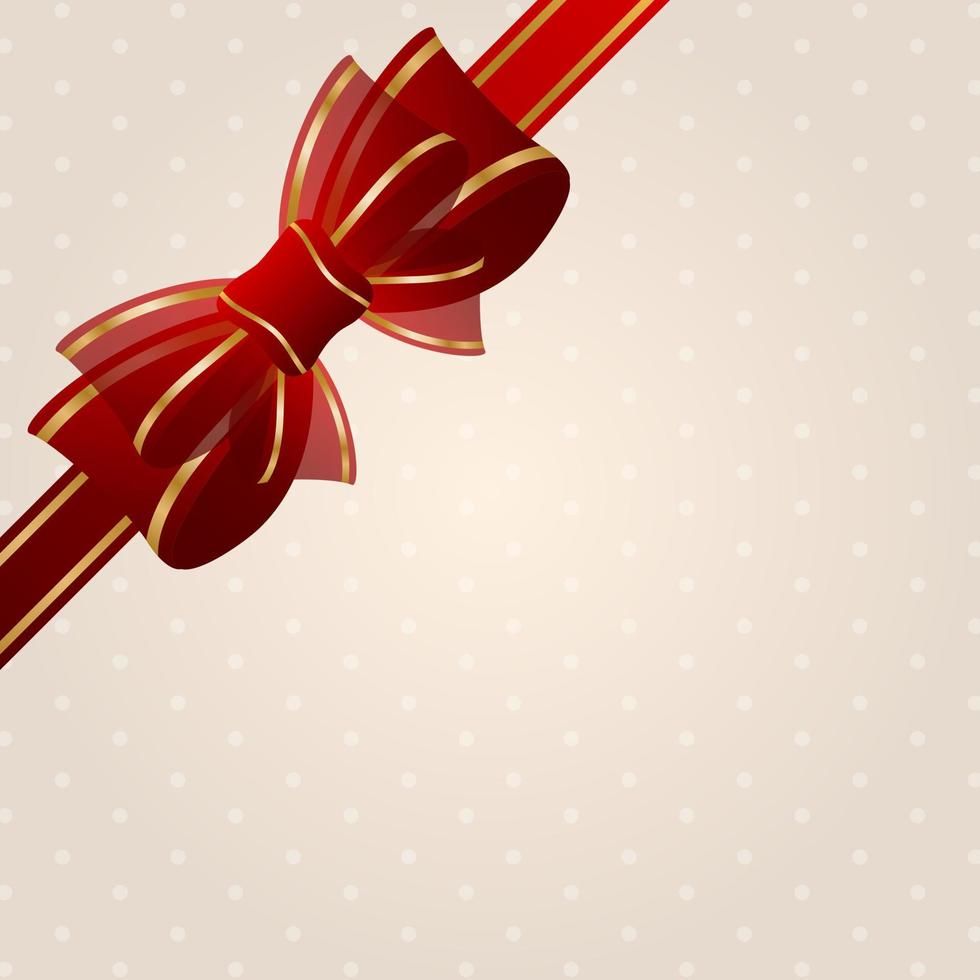 Red silk bow with ribbon. Vector illustration.