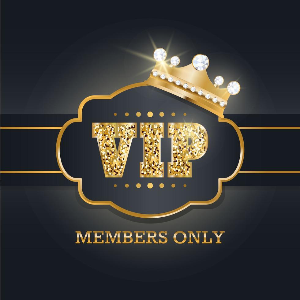 VIP card template with golden and glitter elements. Vector illustration