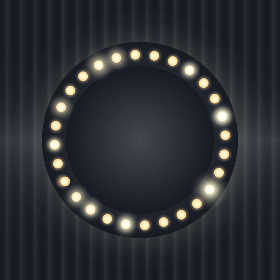 Black  retro billboard background with round frame and light bulbs vector