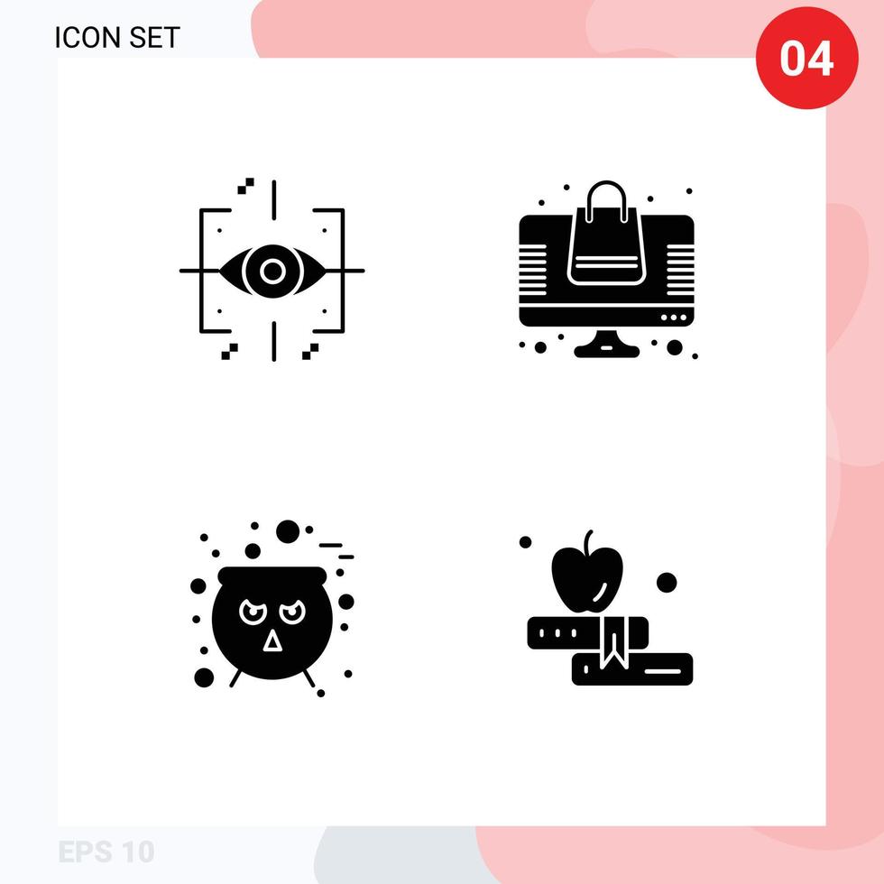 Group of 4 Solid Glyphs Signs and Symbols for advanced cauldron gen shopping scary Editable Vector Design Elements