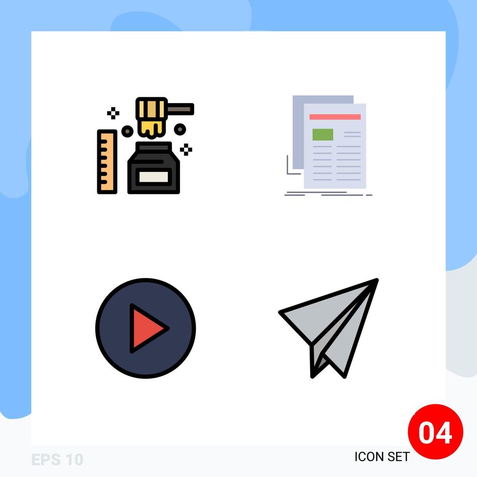 4 Universal Filledline Flat Color Signs Symbols of healthy multimedia sweet news paper Editable Vector Design Elements