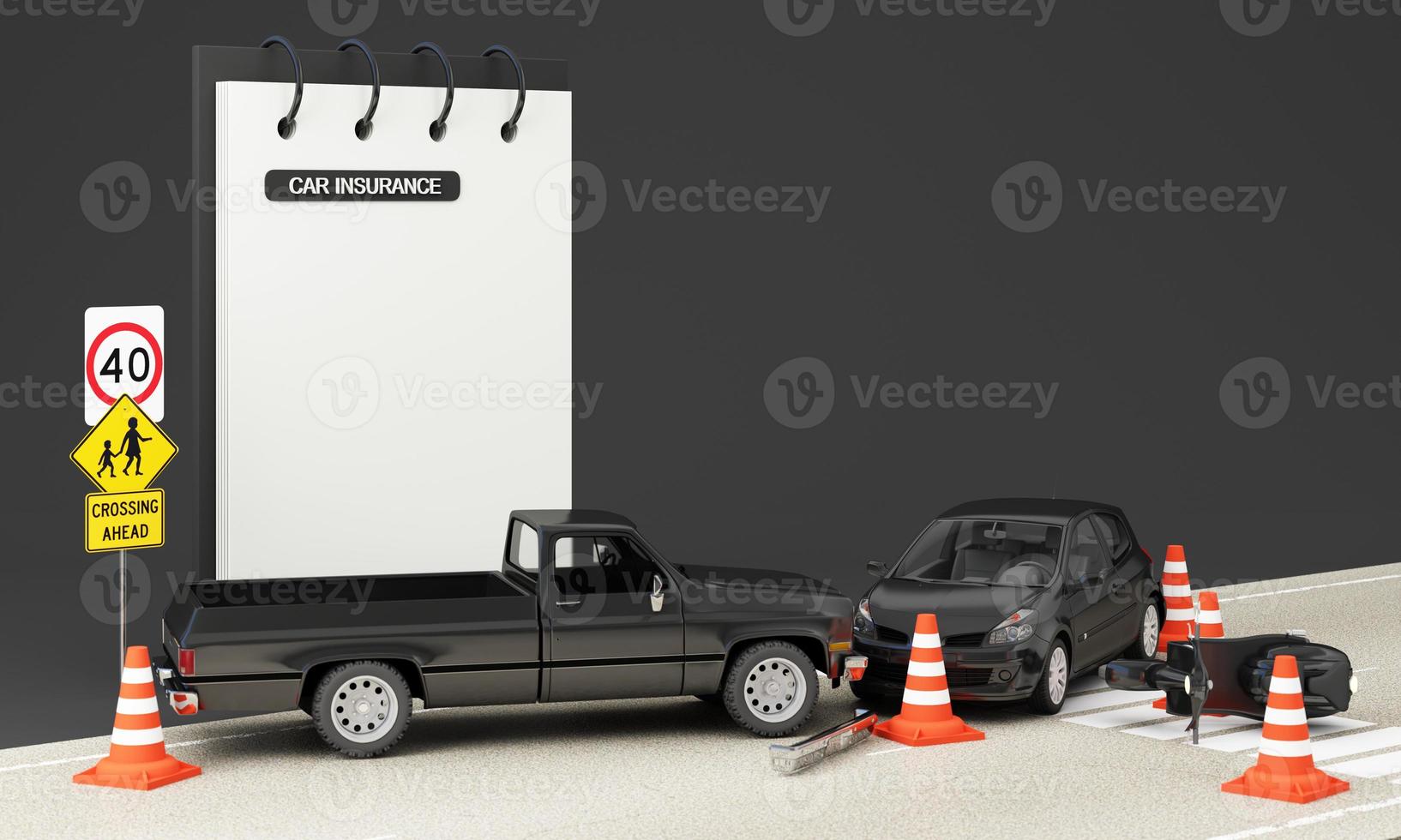 Car protection and safety assurance concept, The concept of negligence in the community area and the speed limit. causing an accident The pedestrian crossing in front of the school. 3d rendering photo