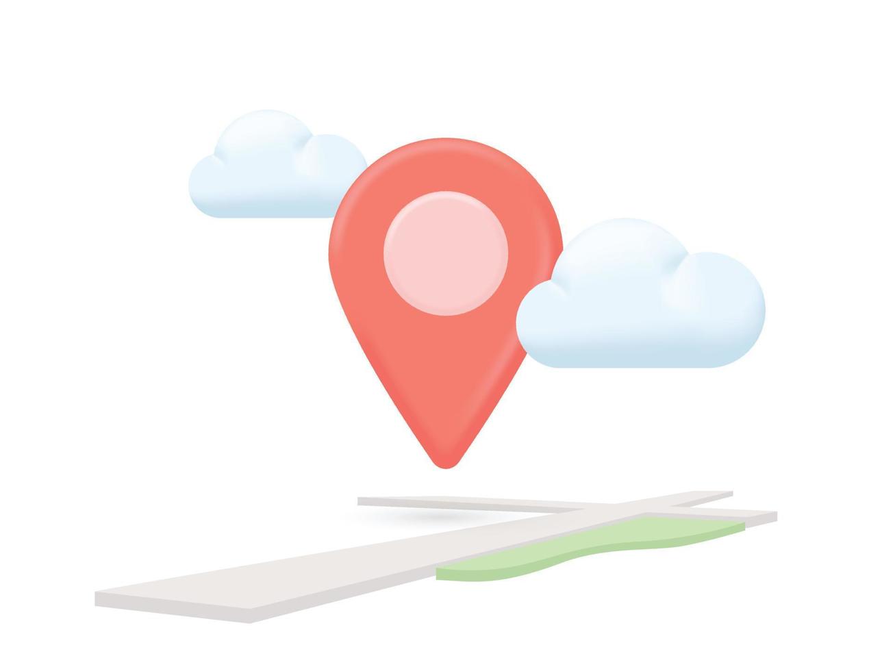 Marcador de punto de ubicación de mapa 3d de mapa o signo de icono de pin de navegación con nube vector