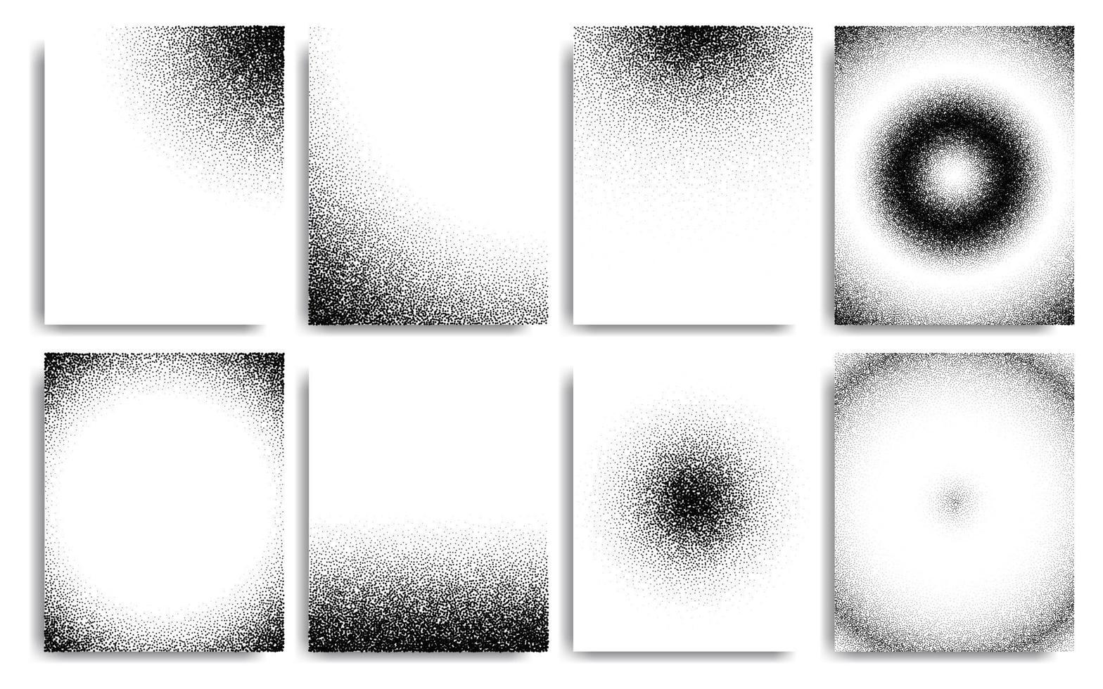 Set of black noise stipple dots halftone pattern on white vertical