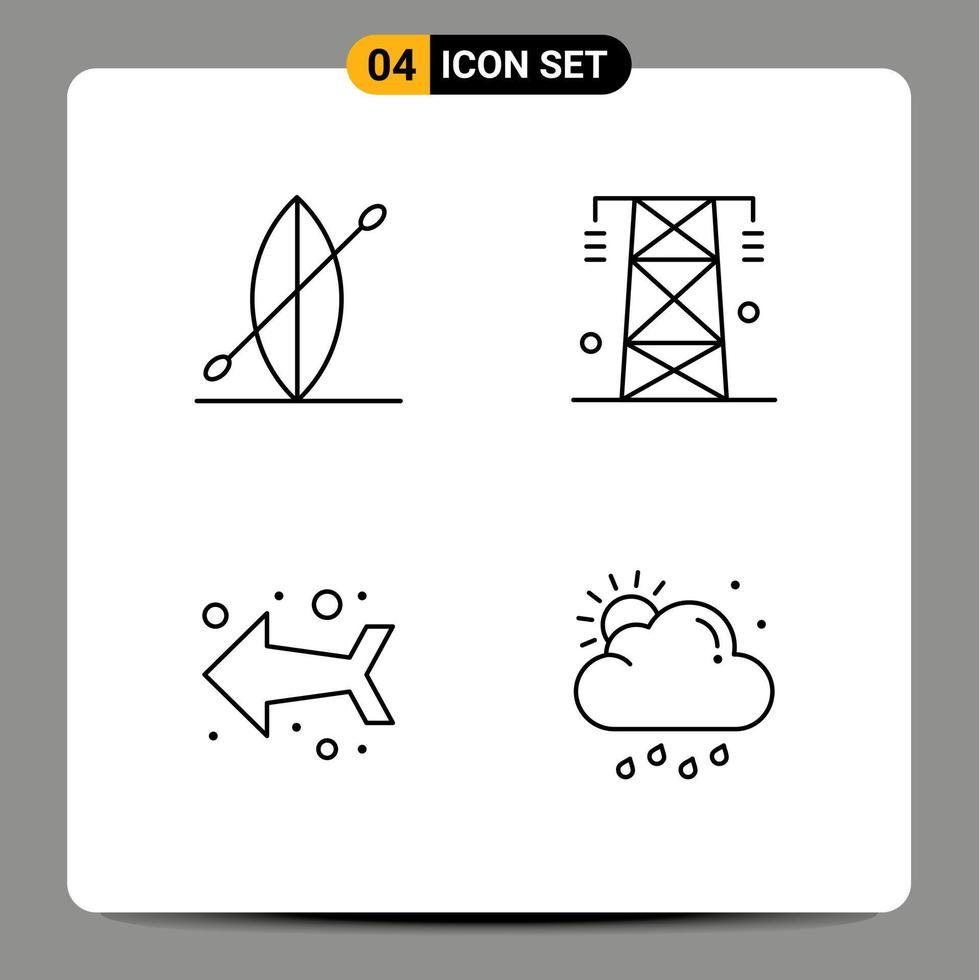 Group of 4 Modern Filledline Flat Colors Set for beach left electricity power cloud Editable Vector Design Elements